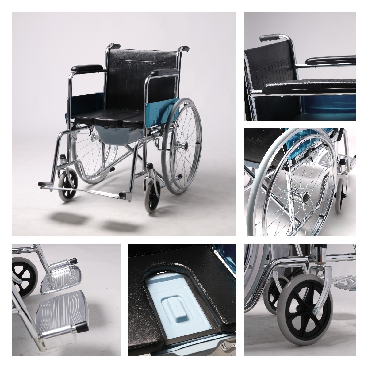 Steel Folding Frame Commode Wheelchair For Senior